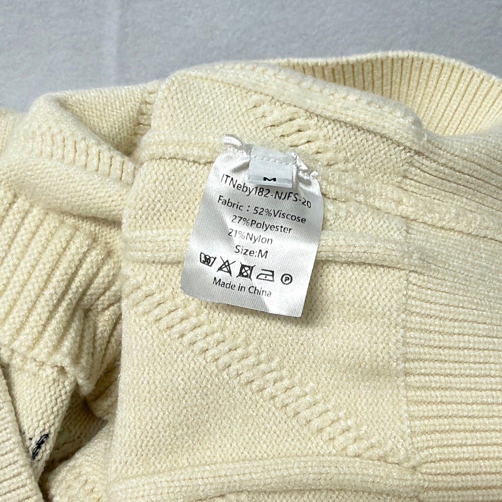 Womens Cream Cable Knit Embroidered Dream Sport Cardigan Sweater M - Picture 4 of 5